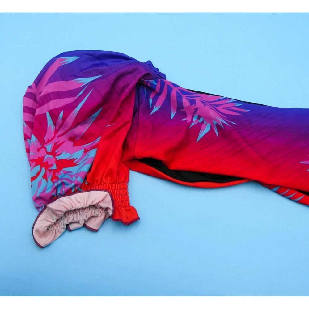 B Fyne XL Blue Red Floral Off The Shoulder‎ Ruffle Cropped Bikini Top Swimwear